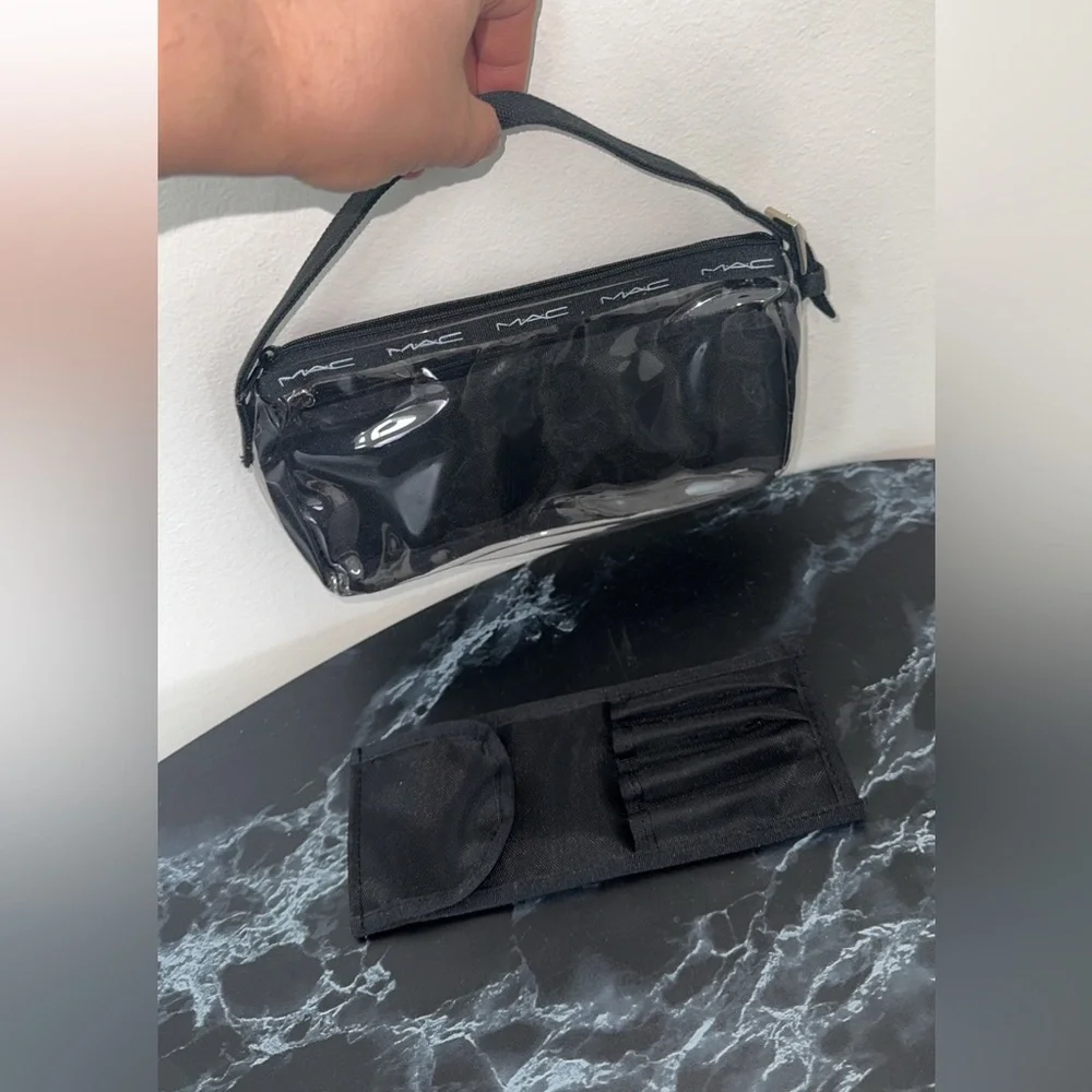 MAC Cosmetics Black and Transparent Makeup Bag Purse Set of 2 AUTHENTIC